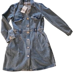 ZARA Long Sleeve Distressed Denim Mini Dress - With Tags